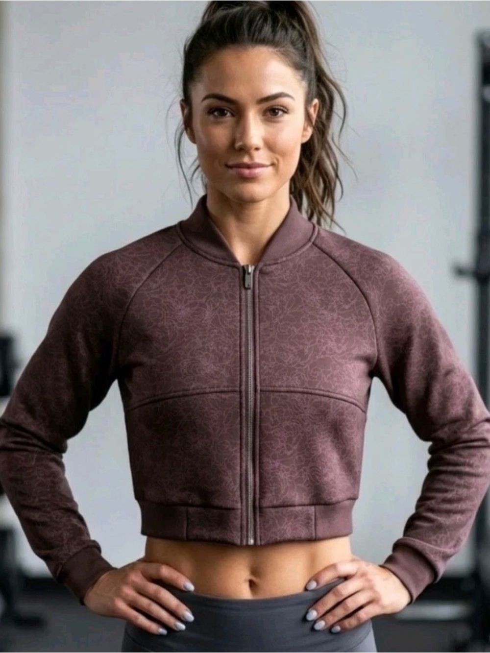 Balance Athletica Flight Crop Bomber in Brown Fleur